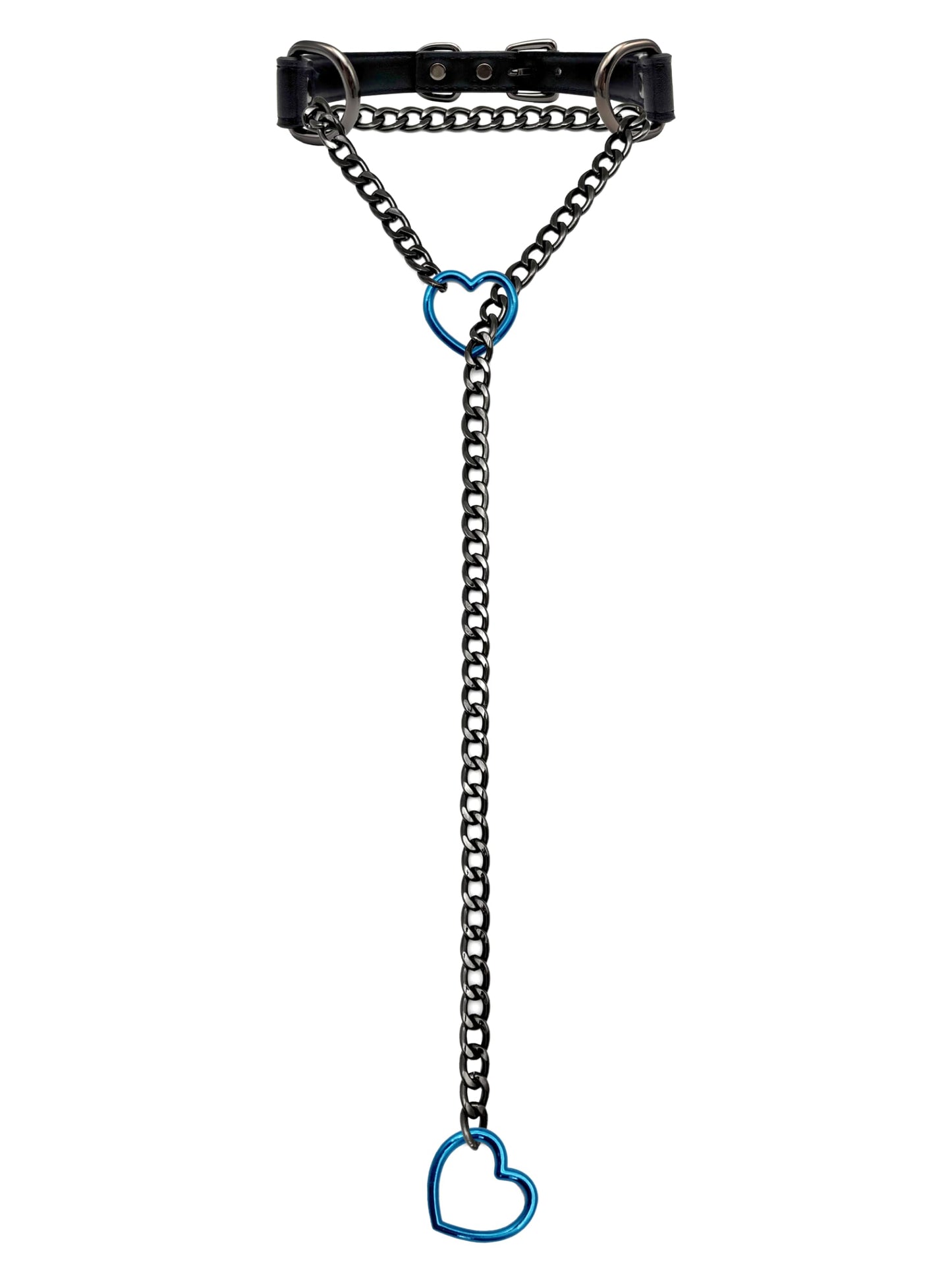 EverGlimp Black Leather Choker Collar For Women, Handmade Heart Slip Chain Choker Long Necklace with Adjustable Buckle