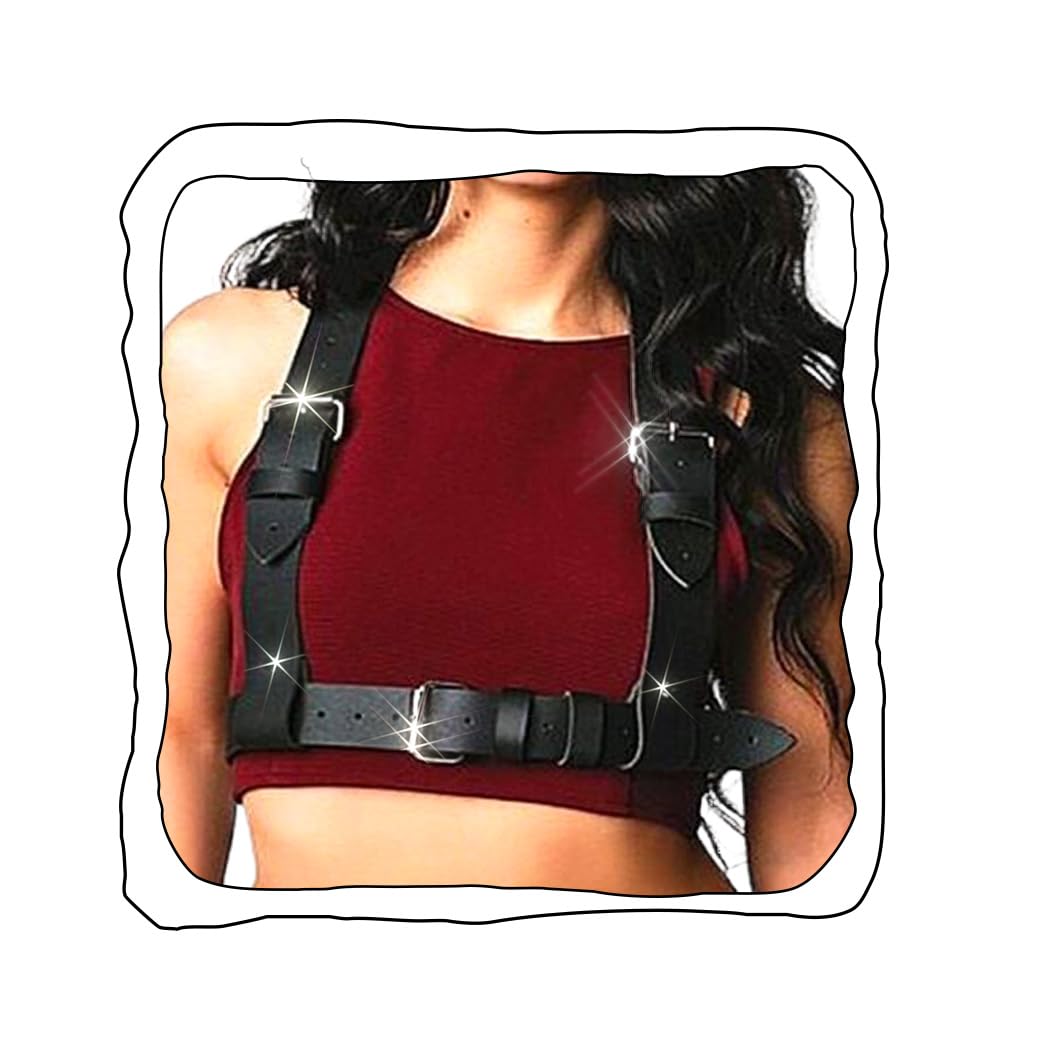 Salliy Harness Belts for Women Leather Harness Strap Belt Goth Black Harness Thick Plus Size Harness Top