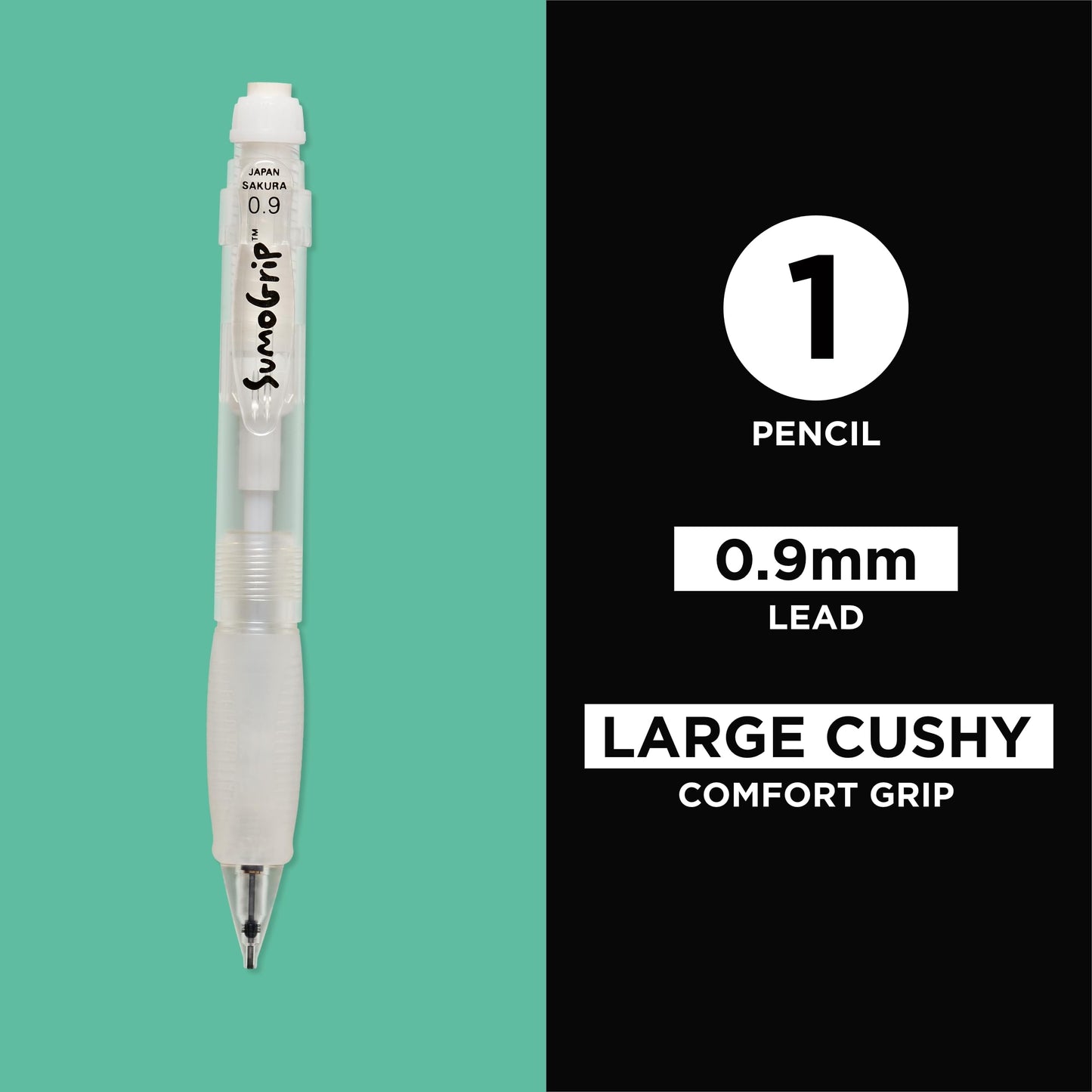 SAKURA SumoGrip Pencil with Comfort Grip - 0.9 mm Ergonomic Mechanical Pencil - Clear