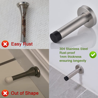 JQK Door Stopper Black, 304 Stainless Steel Thicken 1mm Sound Dampening Door Stop Bumper Wall Protetor 2 Pack, Matte Black, DSB5-PB-P2
