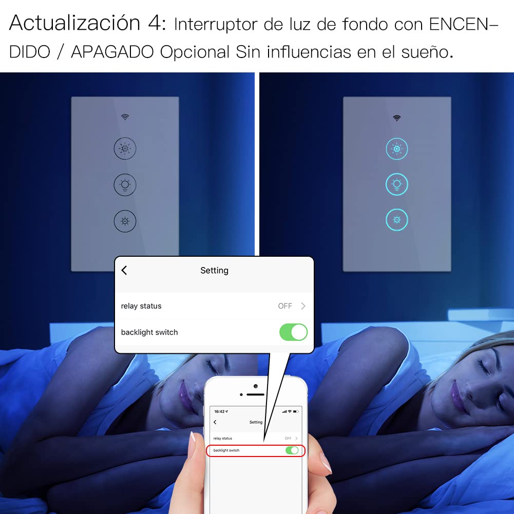 MoesGo WiFi RF Smart Light Dimmer Switch 2/3 Way Muilti-Control Association Smart Life/Tuya APP Relay Status Backlight Switch Off RF Remote Control,Compatible with Alexa Google Voice Assistants White