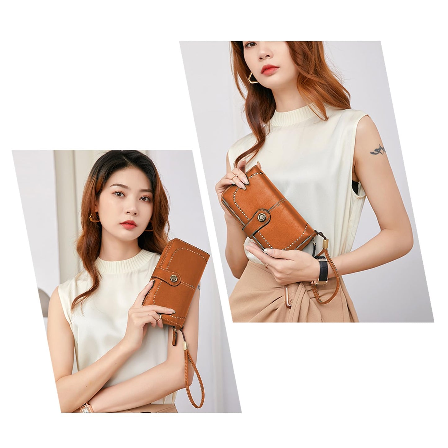 YAPAIOU Wallets for Women Leather Large Capacity Credit Card Holder Bifold RFID Blocking for Women with Pocket ID Window(Brown)