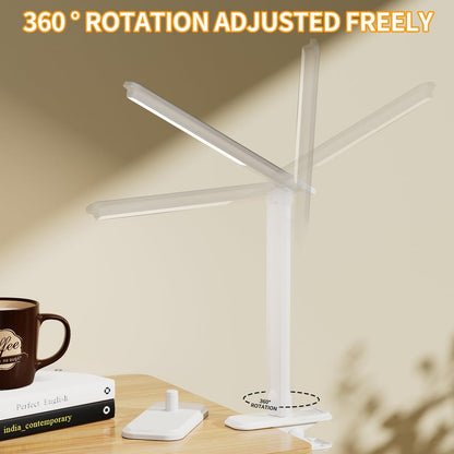 ANNAITE LED Desk Lamp Dimmable Table Lamp Reading Lamp with Changeable Clip & Base, 3 Brightness Dimmable Small Desk Lamp for Office Home, Desk Clip on Lamp for Bed Headboard, LED Desk Light Strip
