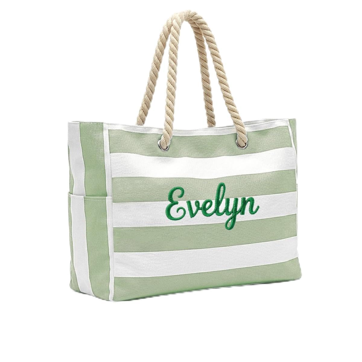 Ulico Personalized Beach Tote Bag for Women with Embroidered Name, Custom Large Waterproof Pool Bag with Zipper, Sandproof Swim Tote for Travel