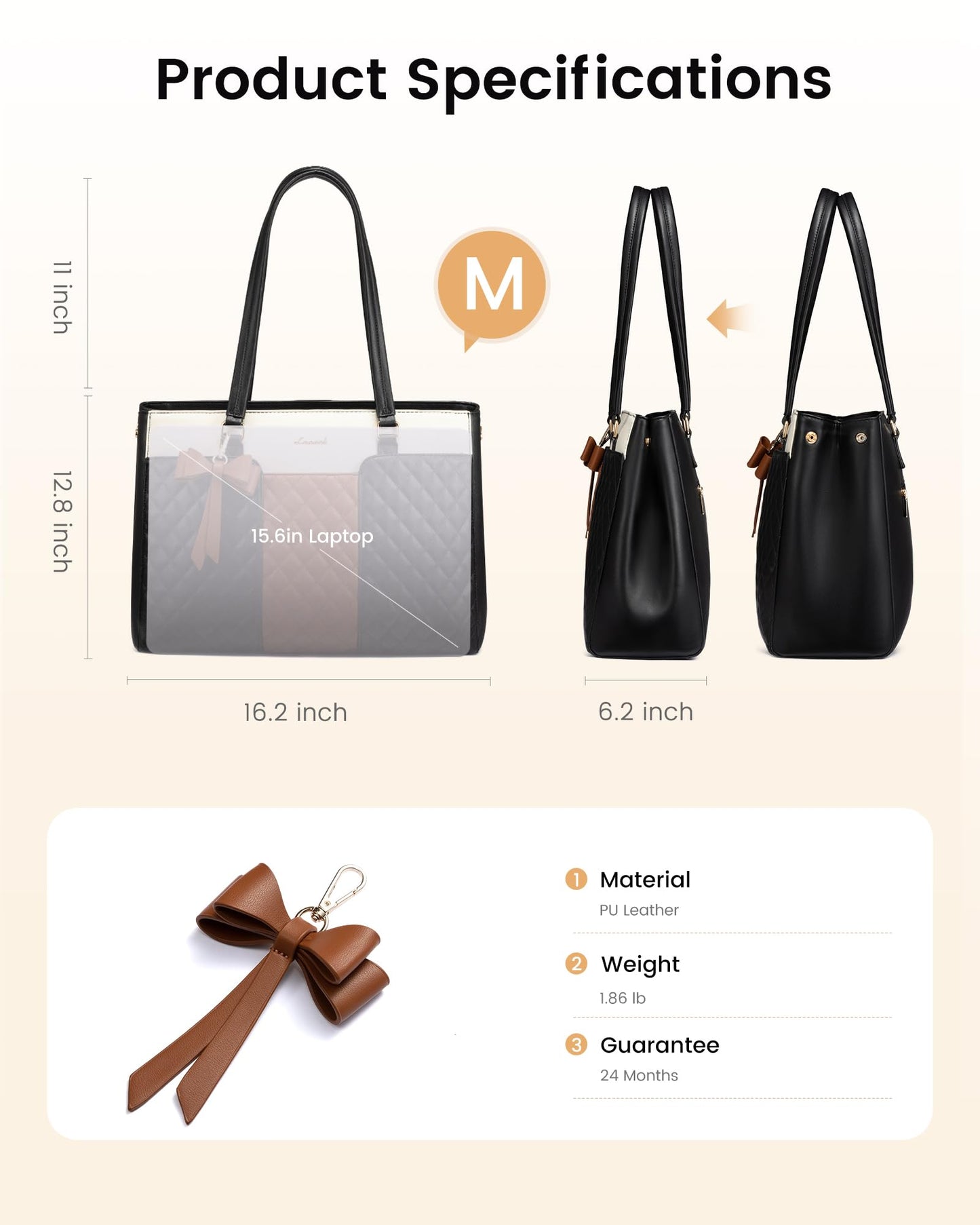 LOVEVOOK Laptop Tote Bag for Women,15.6 Inch Work Bags PU Leather Teacher Tote Bag,Waterproof Quilted Computer Bag for Office Professional Briefcase Gifts