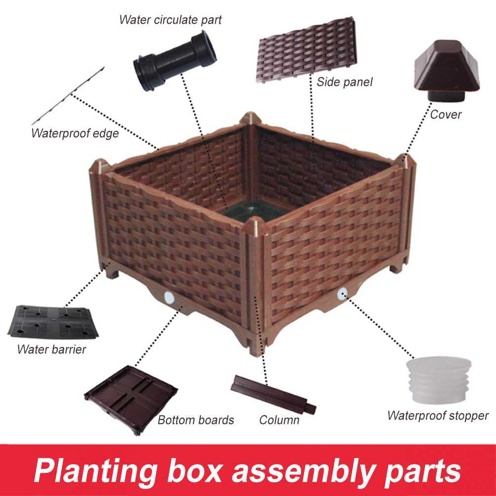 BAOYOUNI Rectangular Raised Garden Bed Kit Indoor Outdoor Plastic Planter Grow Box for Fresh Vegetables, Herbs, Flowers & Succulents, Brown, 46.06'' x 15.35'' x 14.96''