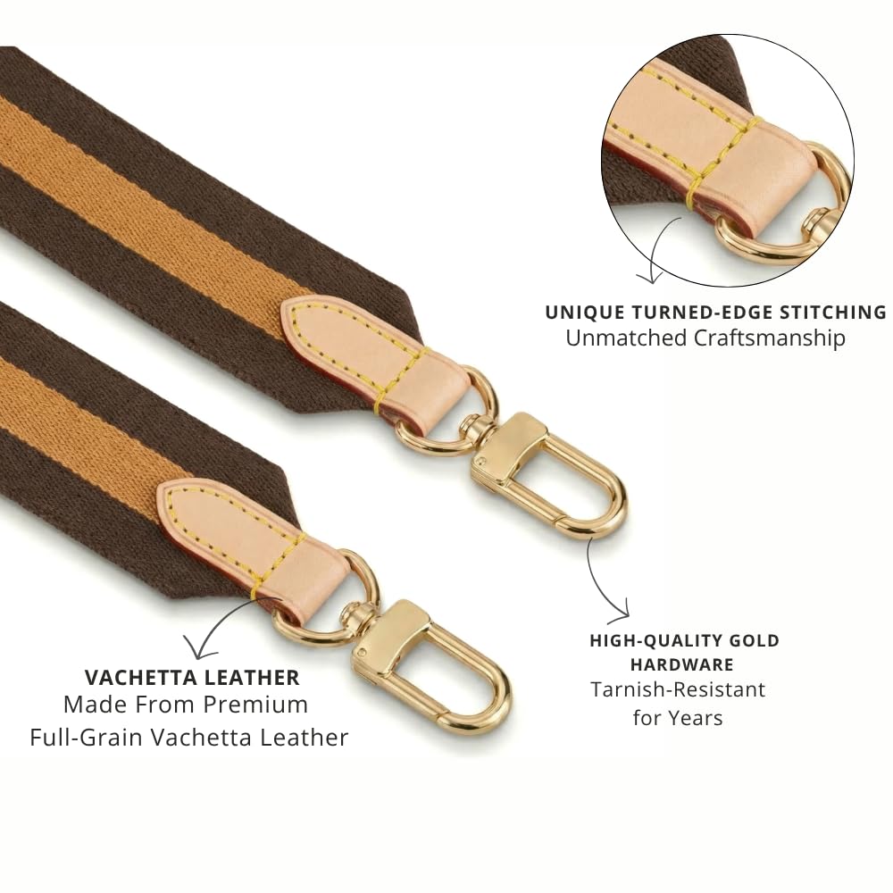 LAVIEV Wide Purse Strap Crossbody Replacement Strap for Handbags Adjustable Black and Brown Leather Purse Strap (Striped Brown)
