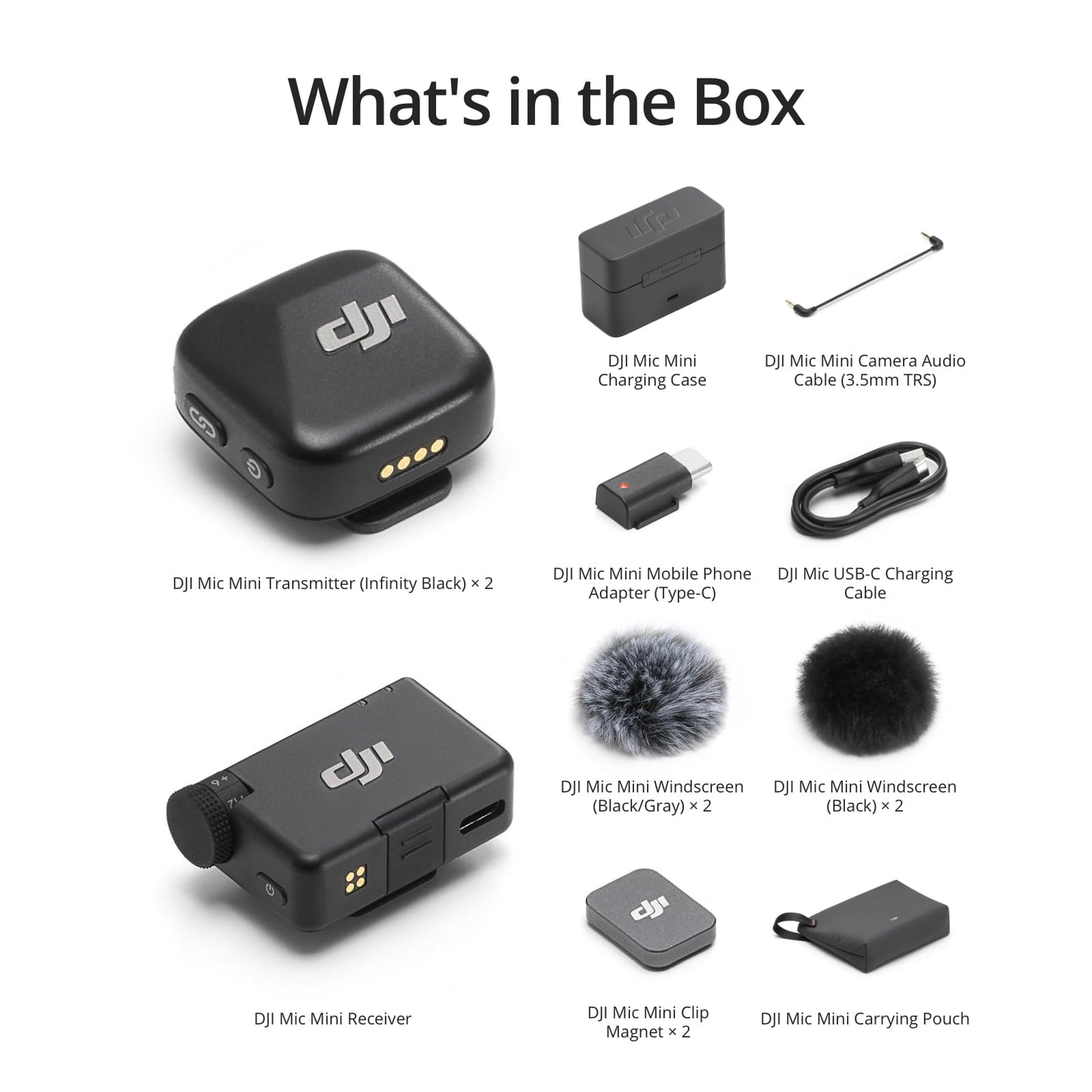 DJI Mic Mini (2 TX + 1 RX + Charging Case), Wireless Lavalier Microphone for iPhone/Camera/Android, Ultralight, Detail-Rich Audio, 48h Use, Noise Cancelling, Automatic Limiting, Vlog, Streaming