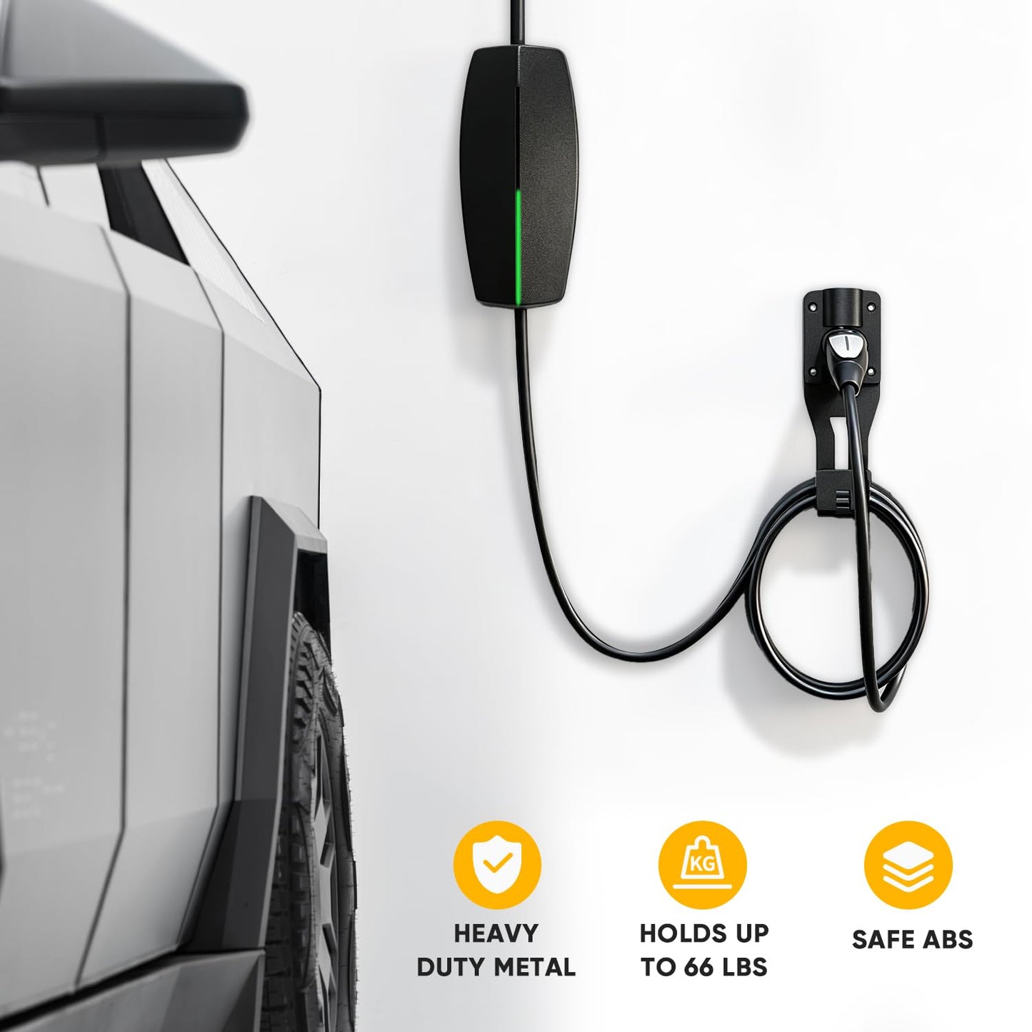 SEVEN SPARTA Charging Cable Holder with 180° Swiveling Holster, Compatible with Tesla Model 3 Model Y Model X Model S Charger Cable Organizer Car Accessories Wall Connector (Black)