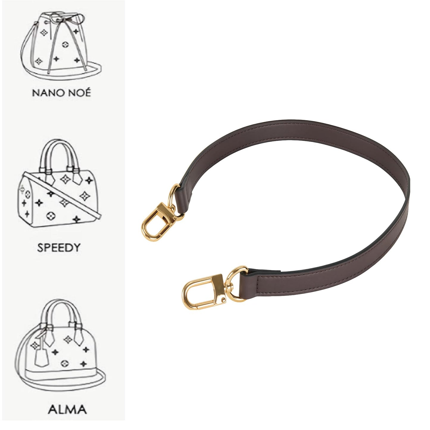 RICLVS Vachetta Leather Replacement Bags Wide Strap Shoulder Short Brown Straps for Speedy Graceful pochette Diane or Handbag (Coffee)