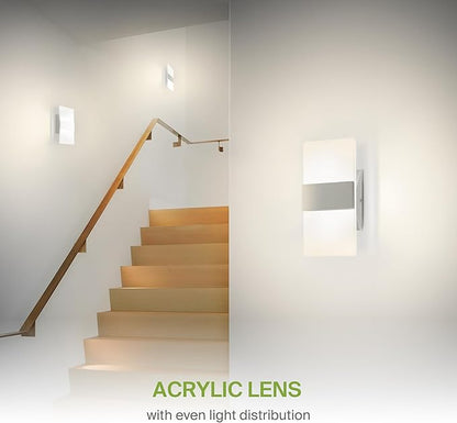 ASD 8 Inch LED Indoor Wall Sconce - Modern Interior 10W 120V 2700K-5000K Adjustable Dimmable Wall Mounted Light Fixtures, Acrylic Glass Wall Lights for Stairway, Hallway - ETL, Brushed Nickel