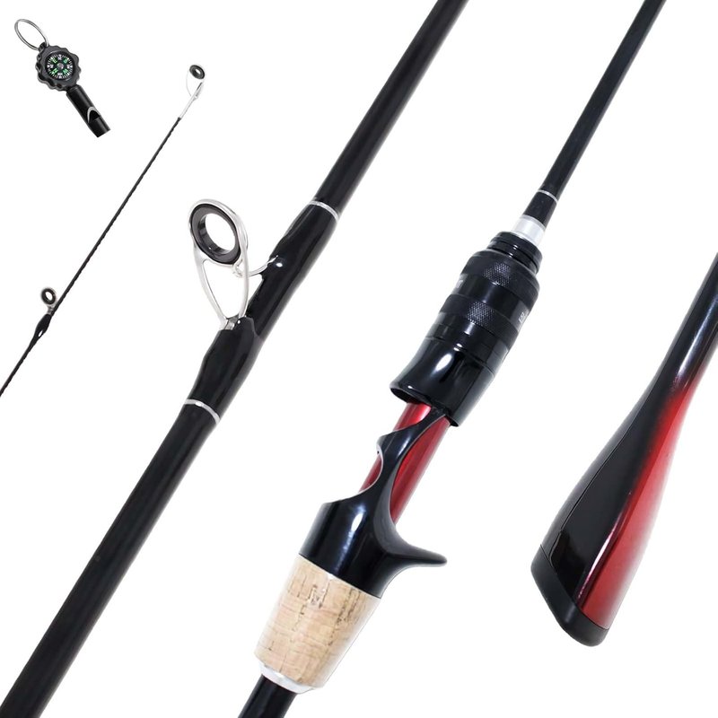 Ultralight Fishing Rod - 6'0” 2-Piece Carbon Graphite Spinning & Casting Rod | Sensitive Fast Action Trout Fishing Pole with Red EVA Handle