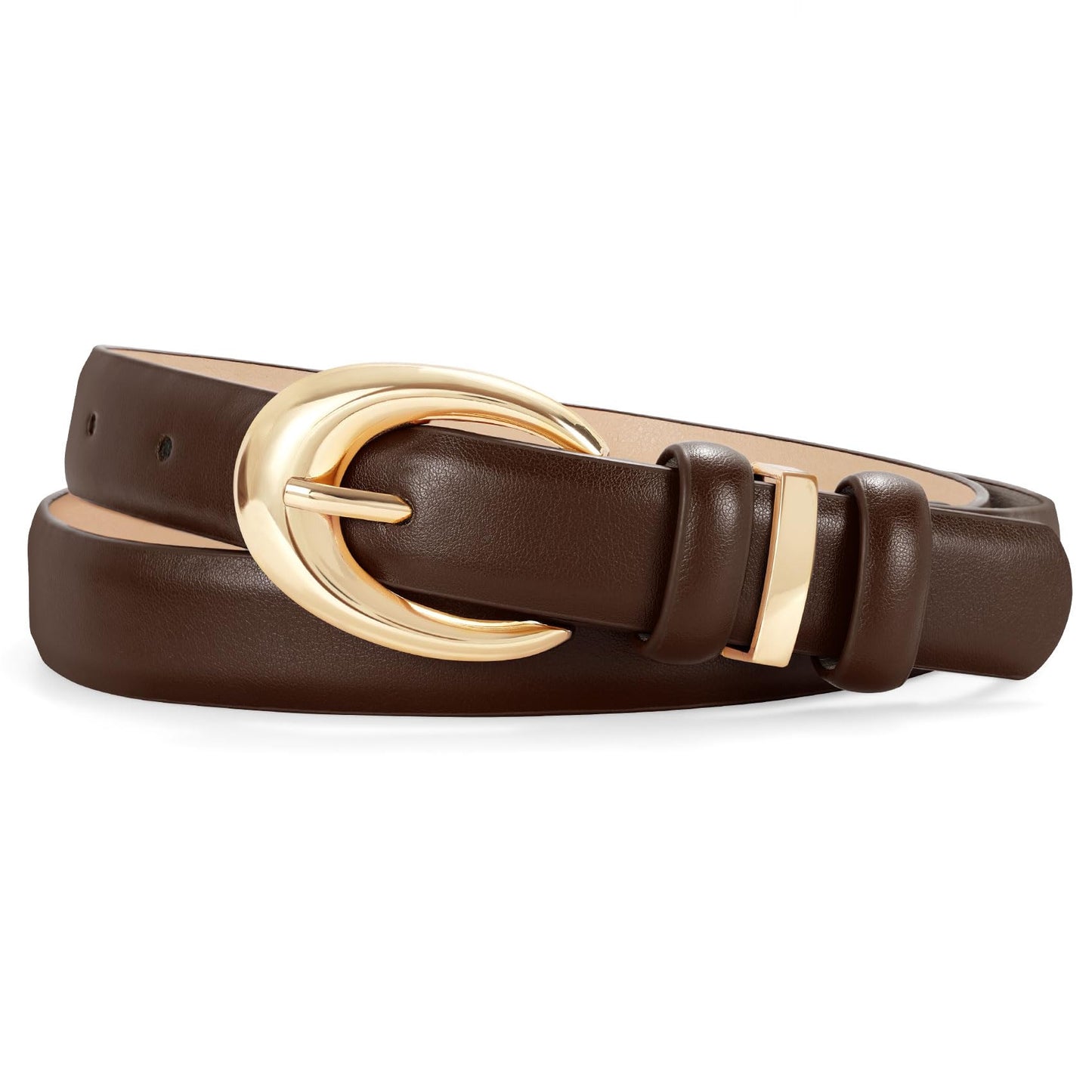 TRIWORKS Women Leather Belt for Jeans Pants Fashion Ladies Skinny Faux Leather Dress belt with Gold Buckle