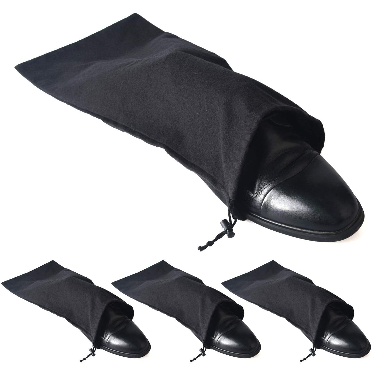 PlasMaller Shoe Storage Bags 100% Cotton with Drawstring For Men and Women for Travel Protecting and Storing Shoes (Black, Set of 4)
