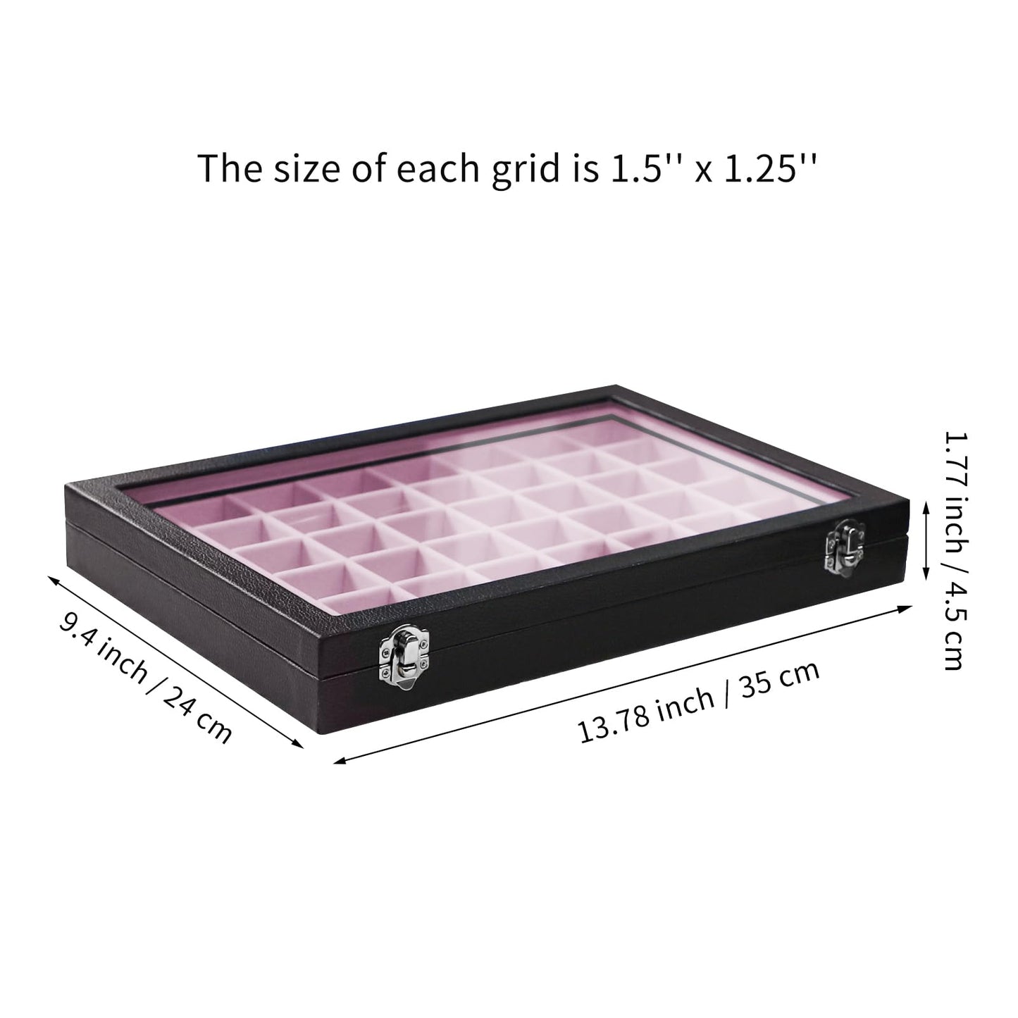 Stratalife Jewelry Organizer 48 Grid Jewelry Tray with Clear Lid Dust-proof Velvet Earring Organizer Necklace Rings Holder Display Drawer Storage Case for Women Pink Black