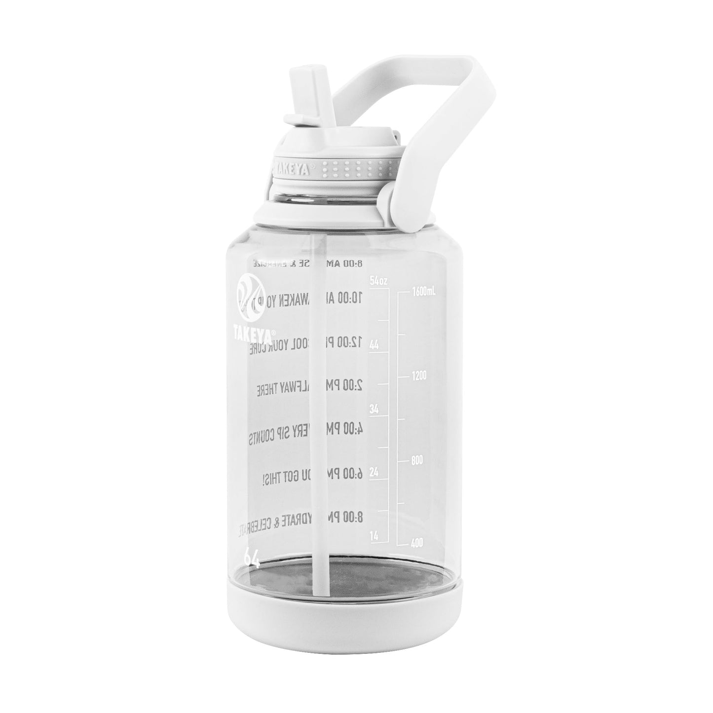 Takeya Tritan 64 oz Motivational Water Bottle with Straw Lid - Durable, BPA-Free - With Time Marker - Leakproof & Non-Slip Bumper - Cloud White
