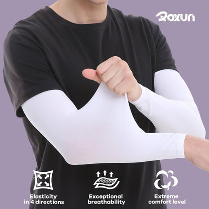 ROXUN 4 Pairs Arm Sleeves, Cooling UV Sun Protection Sports Compression for Men/Women Black+White+Green+Fluorescent