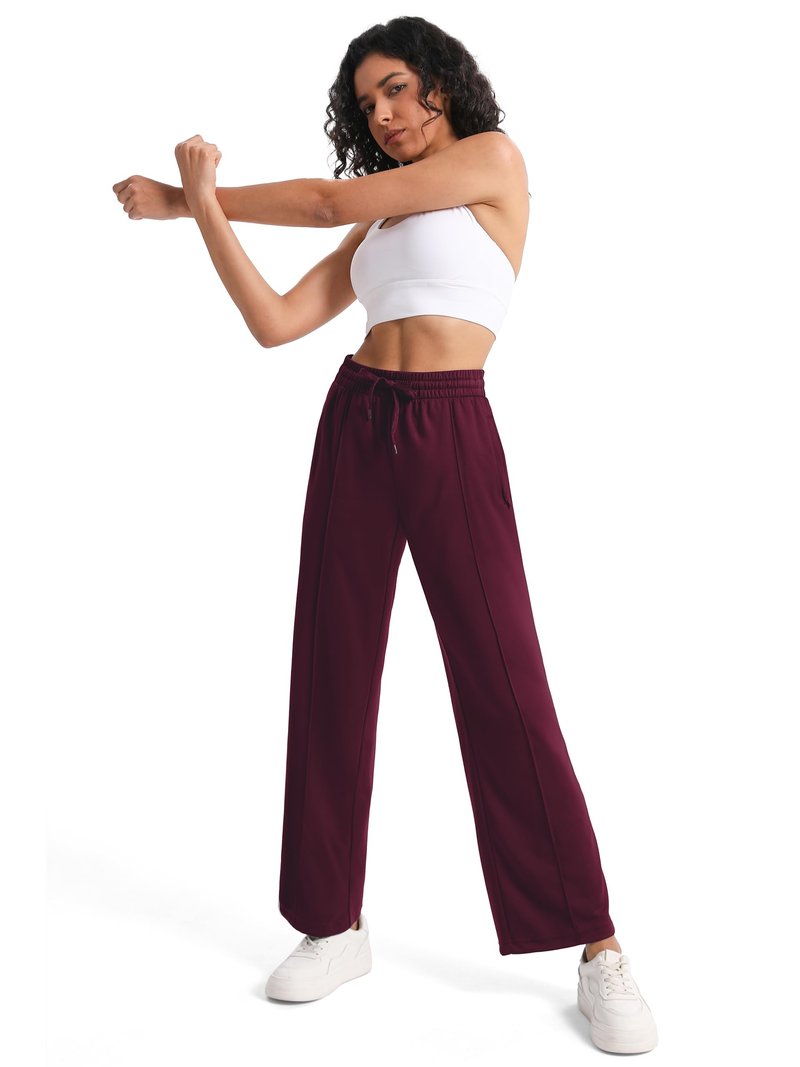 Tapata Women's 34" Inseam Tall Track Pants Loose Straight Leg Jogging Sweatpants Warm-Up Sports Athletic Running, Burgundy, XXL