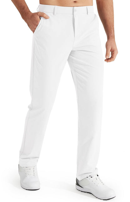Libin Men's All Day Comfy Golf Pants Work Dress Pants 34" Quick Dry Lightweight Business Casual Trousers for Men with Pockets, White, 32W x 34L