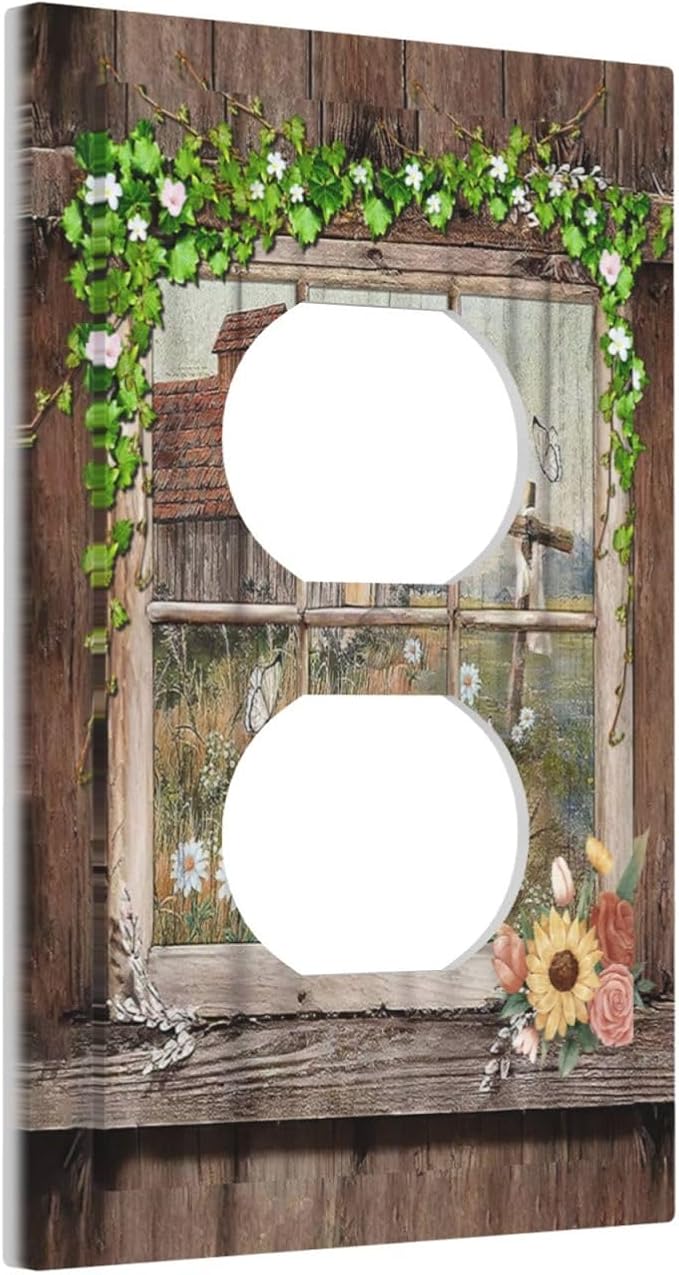 Farm Barn Farmhouse Rustic Country Flower 1 Gang Duplex Receptacle Switch Wall Plate Decorative Switchplate Outlet Covers Electrical Plug Cover Faceplate for Bathroom Home Decor