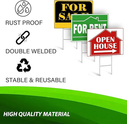 10 Pack H Frame Wire Stakes 20"x10", Metal Yard Sign Stakes for 4mm,5mm and 6mm Corrugated Plastic Yard Signs