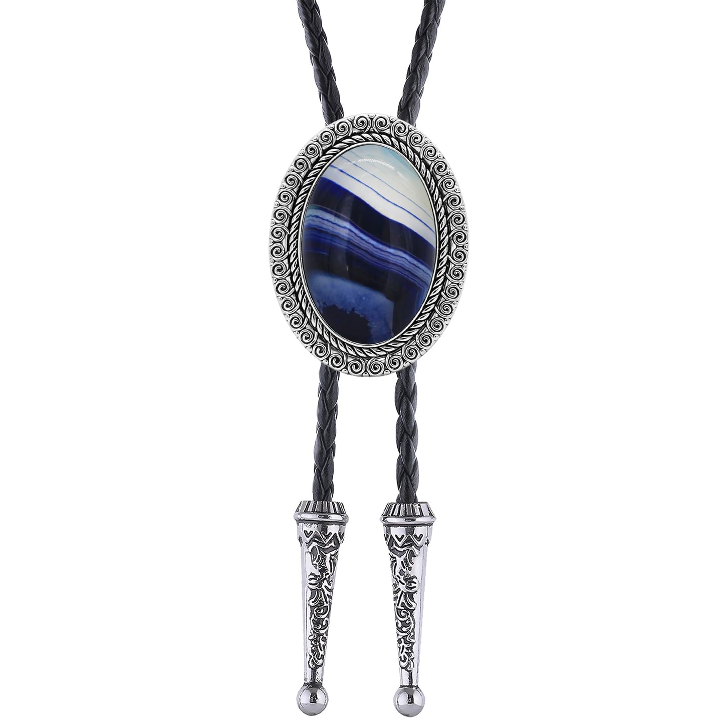 GelConnie Blue Bolo Tie for Men Western Cowboy Tie Necklace Silver Bolo Tie Leather Necktie Halloween Tie Accessories for Women