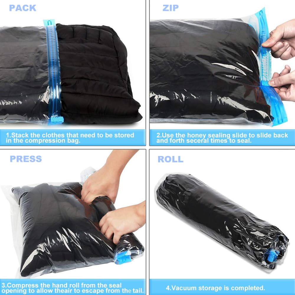 ALMING Compression Bags - Travel Essentials 12 Pack Space Saver No Vacuum or Pump Needed Storage Accessorie and Home Packing Organizers (transparent)