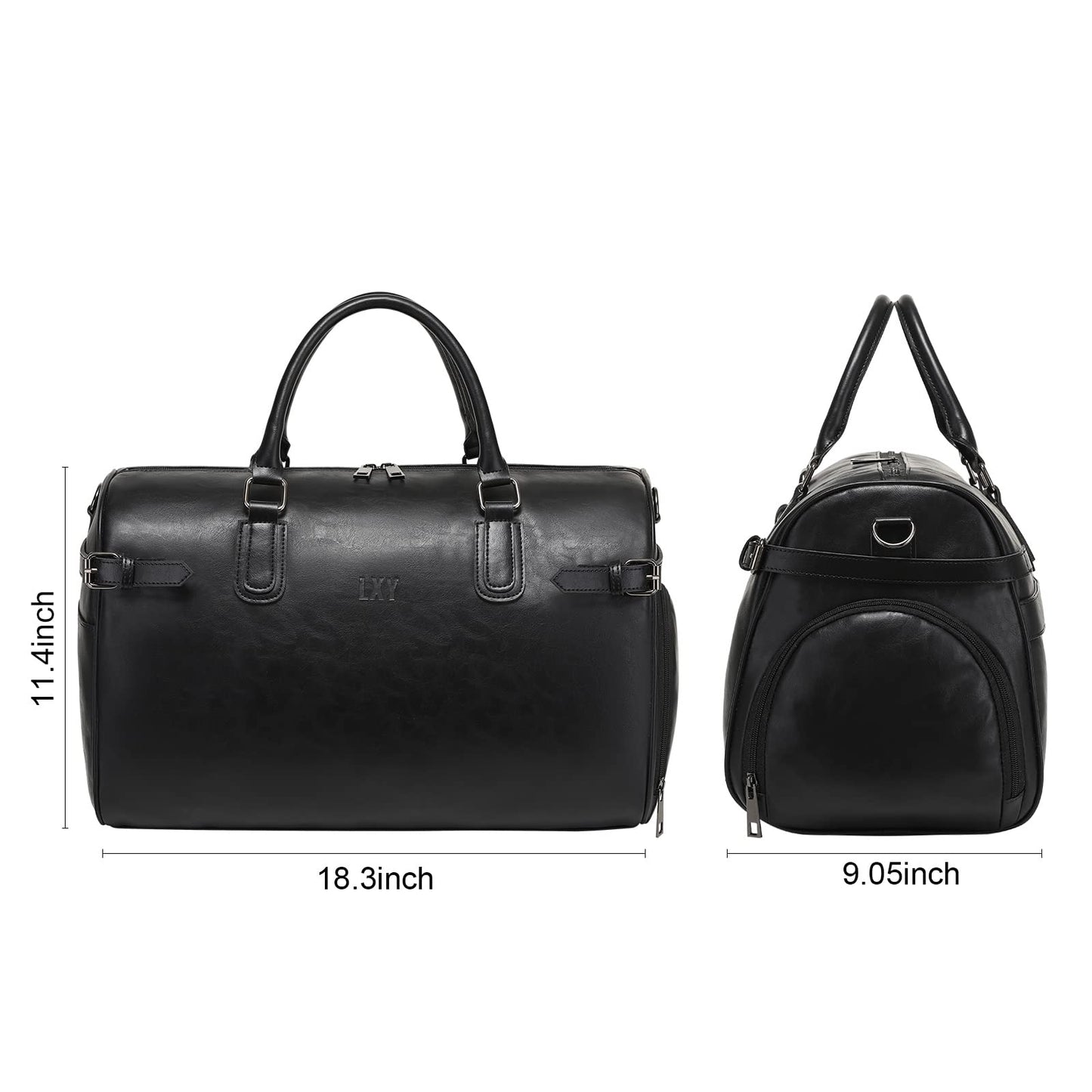 Vegan Leather Duffle Bag, LXY Travel Duffle Weekender Bag with Shoe Compartment, Duffel Overnight Gym Bags for Women Men Black