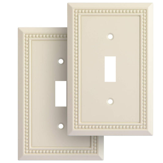 Henne Bery Sunken Pearls Heavy Duty Decorative Wall Plate Switch Plate Outlet Cover, Durable Solid Zinc Alloy (Single Toggle 2PK, Light Almond)