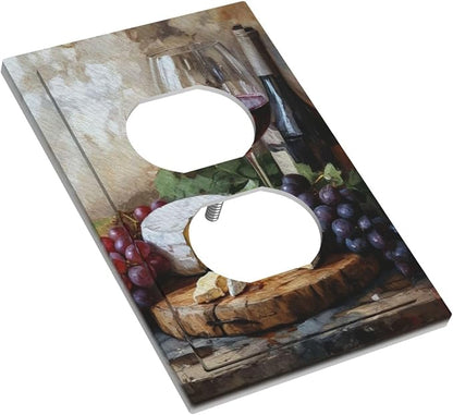 Decorative Art Light Switch Covers Wineglass & Artisanal Cheeses 1 Gang Single Duplex Outlet Wall Plate Switchplate Electrical Faceplate for Home Decor