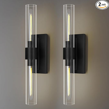 Modern Wall Sconces, 22.8in Black, 2-Light Indoor Wall Mounted Sconces, Bathroom Vanity Light for Living Room, Bedroom, Staircase