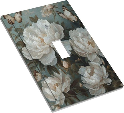 Decorative Art Light Switch Covers Butterflies & Peonies Single Toggle Wall Plate Decorative Switchcover Electrical Switchplate for Home Decor