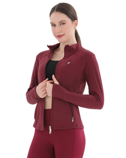 Pobodo, Women's, Thermal, Fleece Lined, Slim Fit, Winter Running, Warm Stand Collar, Yoga Track Top, 2-Way Zip, 4 Pockets