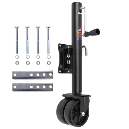Trailer Jack with 6" Dual Wheels, 2000 lbs Swivel Side-Mount Jack for Boat Trailers, Utility Trailers and Campers, 12 Inch Lift Height Range 26"-38", Mounting Hardware Included