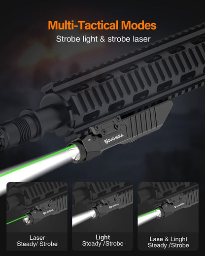 TOUGHSOUL Tactical Flashlight Green Laser Sight Combo, 1750 Lumen Picatinny Rail MLOK Mounted Rechargeable Rifle Flashlight (Green Laser)
