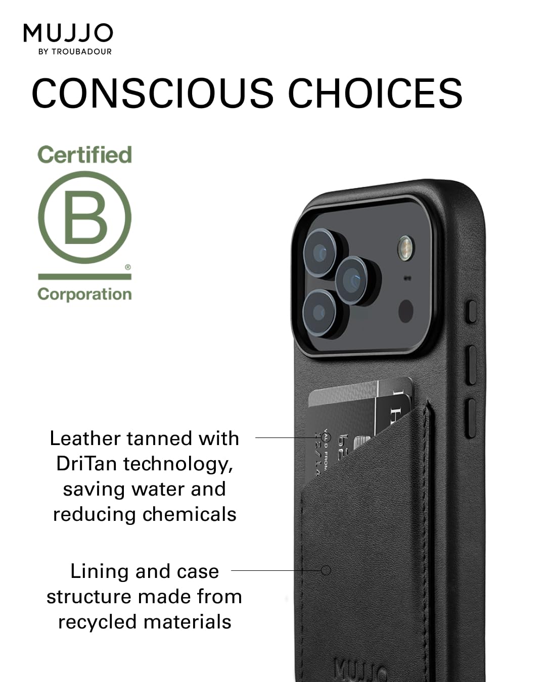 Mujjo Wallet Leather Case for iPhone 17 Pro - MagSafe Compatible - Black