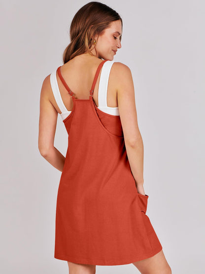 ANRABESS Women Athletic Dress Summer Tennis Workout Active Sports Mini Romper Dress Built in Shorts Travel Vacation Clothes Red X-Smal