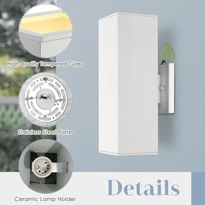 Outdoor Wall Lights, Dusk to Dawn Outdoor Light Fixture, 13" Waterproof Modern Porch Light White, Large Up Down Exterior Lighting Fixture for Patio, Garage, Hallway, Doorway