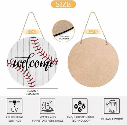 Welcome Sign for Front Door Welcome Baseball Door Sign 12In Wooden Wreath Wall Hanging Sign for Indoor Outdoor Seasonal Decor