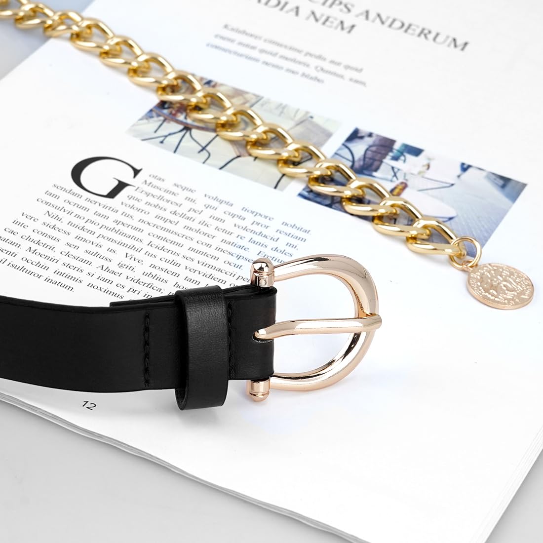 Heyjoin Waist Chain belts for Women Metal Body Waist Belt Chunky Leather Belly Link (Buckle Leather Black-M)