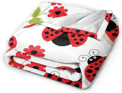 Ladybug Blanket, Lady Bug Cartoon Throw Blankets, Flower Green Leaves Fuzzy Plush Blanket Ultra Soft for Animal Lover Gift Kids Teens Women Men Girls Boys Stuff Decor for Bedding Sofas Couchh 80"X60"