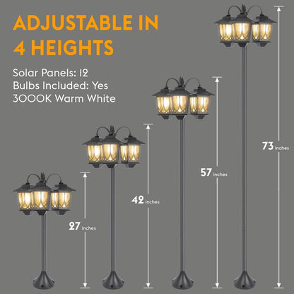 SAKSIAPRO 3-Head Solar Lamp Post Light, 73" Solar Lights Outdoor Waterproof, 60Lm 3000K Pathway Lights for Garden, Lawn, Yard