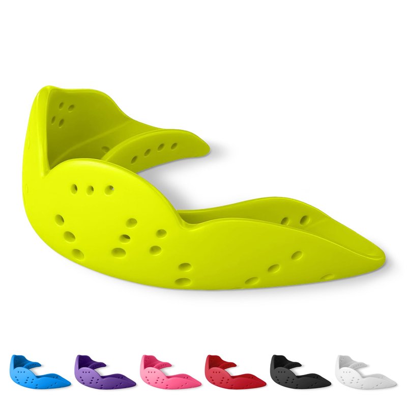SISU Aero Medium Mouthguard, Neon Flash - 30% Stronger Protection for Lacrosse, Football, Hockey, Roller Derby, Team Sports - Remoldable Up to 20 Times - Ultra Slim - Works for Braces - Non Toxic