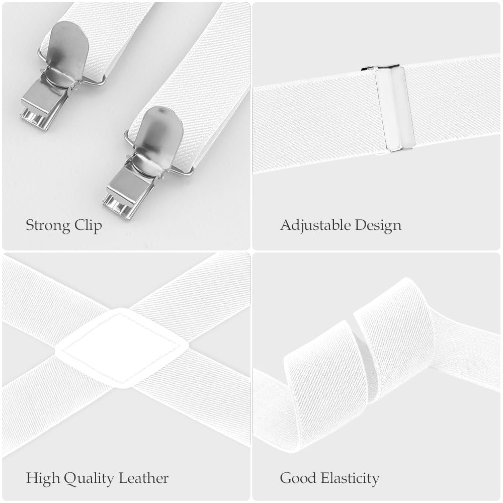 Diulinep Heavy Duty Suspenders - 2 Pack White, Ideal for Men & Women, Perfect for Under Clothing & 1920s Accessories