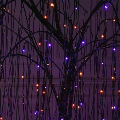 LIGHTSHARE 7 Feet Halloween Willow Tree, 256 LED Lights for Home, Festival, Nativity,Party, and Christmas Decoration,Includes Spiders and White Cobweb,Indoor Outdoor Use,Orange & Purple