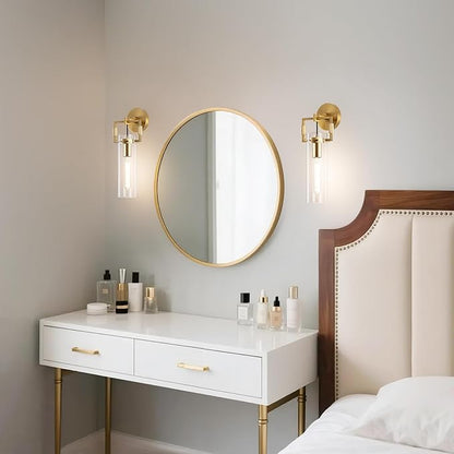 BELS 15inch Gold Wall Sconce, Modern Straight Glass Shade Wall Light, 3000K Warm Light, E26, Hardwired Wall Light Fixtures for Living Room, Bedroom, Dining Room, 1 Pack(Bulb Included)