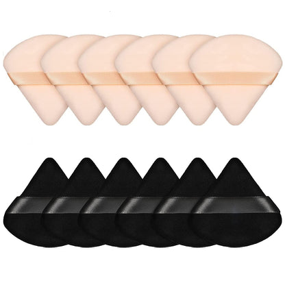 Pimoys 12 Pieces Powder Puff Face Triangle Makeup Sponge for Loose Powder Setting Powder Velour Foundation Blender Sponge Beauty Makeup Tool, Black