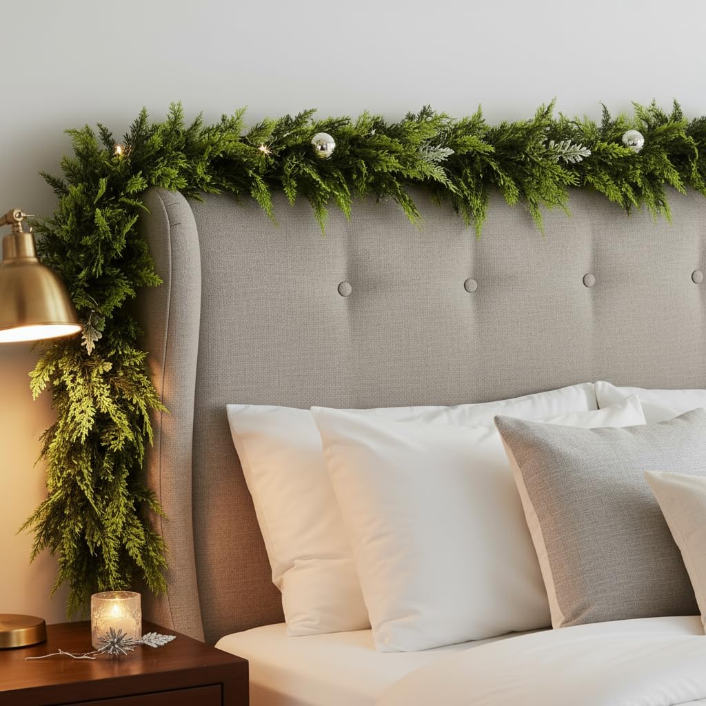 6 FT Christmas Cedar Garland, Real Touch Soft & Thickness Greenery Pine Garland for Mantle Table Fireplace Outdoor Indoor Christmas Decorcorations