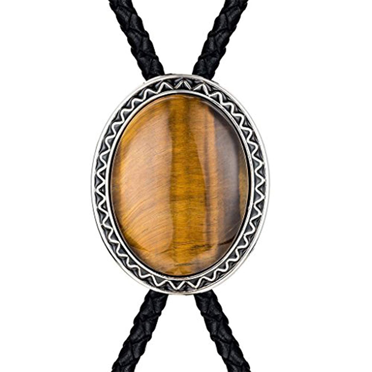 HUABOLA CALYN Bolo Tie with Natural Tiger Eye Stone Handmade Bolo Tie for Men