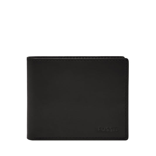 Fossil Men's Wallet, Derrick Leather RFID-Blocking Wallet, Bifold with Flip ID, Black
